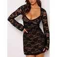 thumbnail image 2 of KelaJuan Women Lace Mini Dress Bodycon Long Sleeve Low Cut See Through Short Dress Sheer Mesh Party Dress, 2 of 6