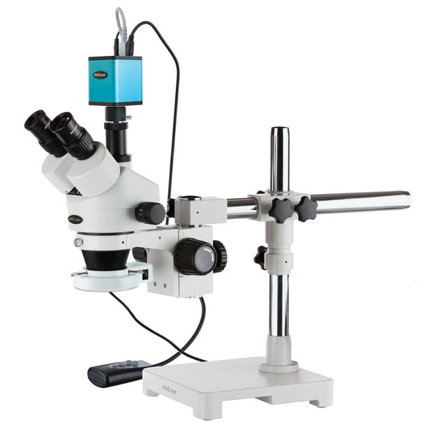 AmScope 3.5X90X Trinocular LED Boom Stand Stereo Microscope with 144