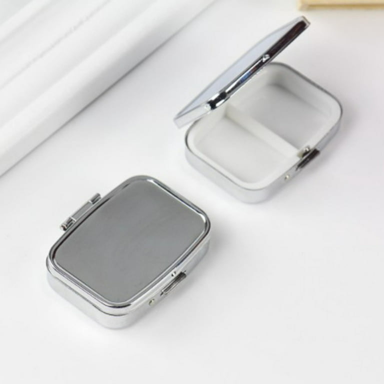 small metal round rectangular silver tablet pill box container medicine case~gu