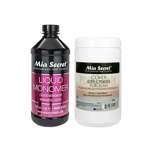 Mia Secret - Liquid Monomer 16oz & Cover Acrylic Powder - Porcelain 1.5lb - Combo