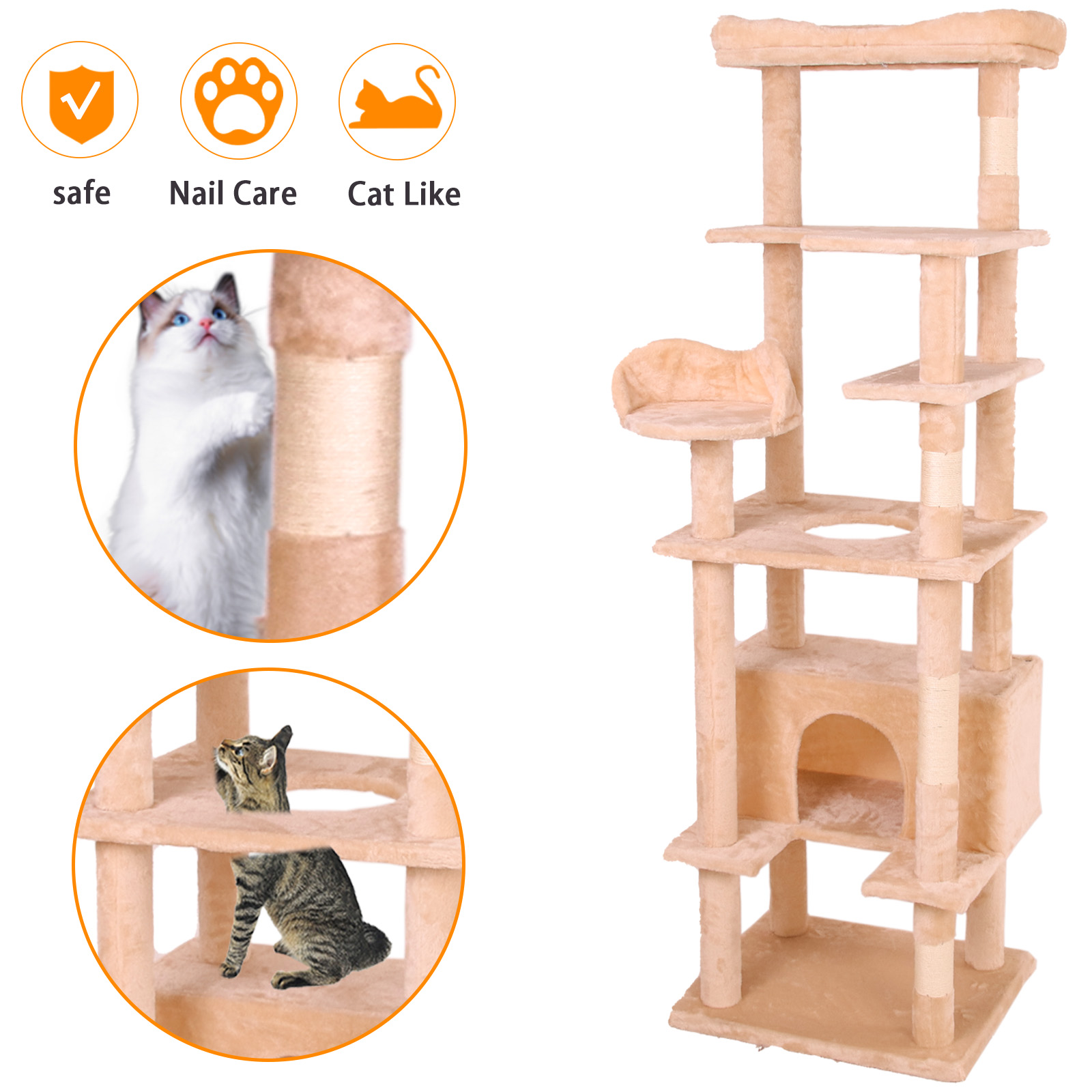 Indoor Cat Tree Tower with Scratching Post Cat Multi-Level Pet Playroom Climbing Ramp