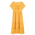 thumbnail image 3 of Fangasis Women Shirt Dress Short Sleeve Dresses Square Neck Sundress Ladies Boho Flowy Beach Yellow 2XL, 3 of 9