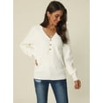 thumbnail image 2 of Women's V Neck Button Up Long Sleeve Ribbed Knit Loose Chunky Warm Pullover Sweater Top S White, 2 of 6