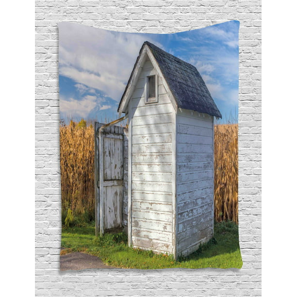 Outhouse Tapestry Country Farm Life Cottage With Wheat And Grass Under Sky Image Wall Hanging For Bedroom Living Room Dorm Decor Marigold Green Blue And White By Ambesonne Walmart Com Walmart Com