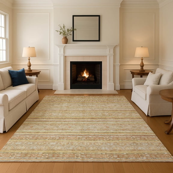 Addison Rugs Mayfield Premium Machine Washable Transitional Stripes Wheat Rectangle Rug, 10' X 14' Machine Washable Transitional Stripes Wheat Oversized Sherpa Throw Blanket