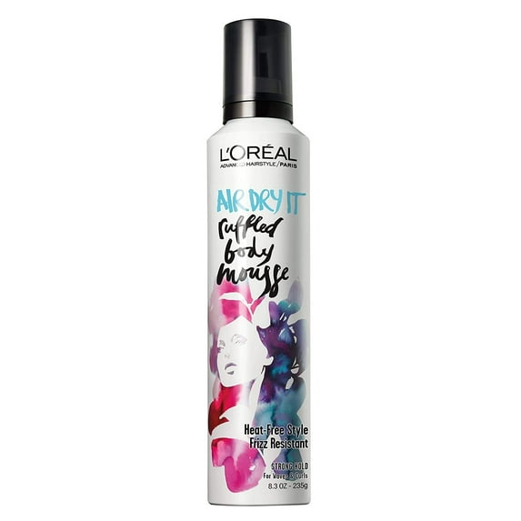 L'Oreal Air Dry It Ruffled Body Mousse, Strong Hold for Waves and Curls, 8.3 oz