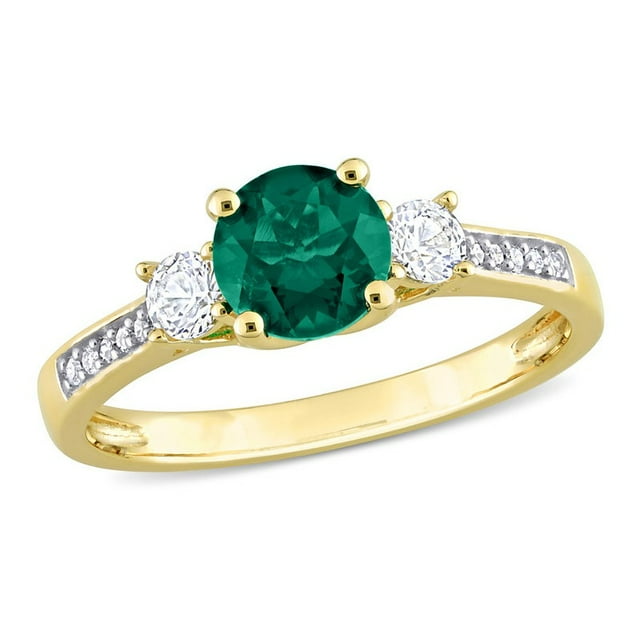 4/5 Carat (ctw) Lab-Created Emerald Ring with White Sapphires in 10K Yellow Gold