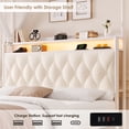 thumbnail image 4 of Hiphuta Full Size Upholstered Canopy Bed with Charging Station & Storage Drawer,Button Tufted Headboard with LED Light, Full Bed Frames, Beige, 4 of 8