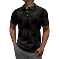 thumbnail image 2 of Men Polo Shirts Short Sleeve Striped Digital 3D Printing Lapel T Shirt Button Summer Stylish Casual Polos for Men Black L, 2 of 4