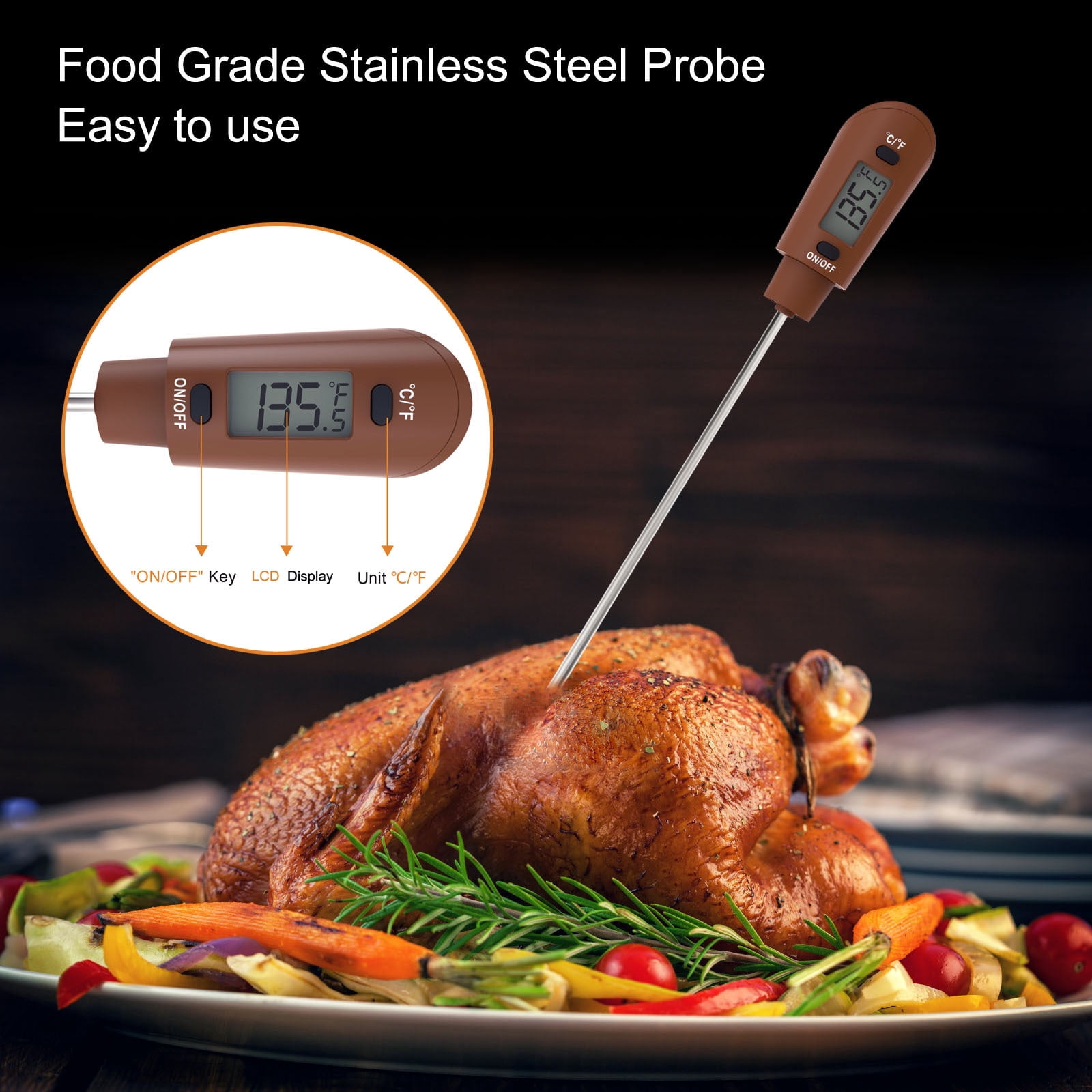2-in-1 Digital Cooking Thermometer with Silicone Scraper, Instant Read Food Thermometer for Chocolate, Baking, BBQ, Meat, Milk, °C/°F Switchable