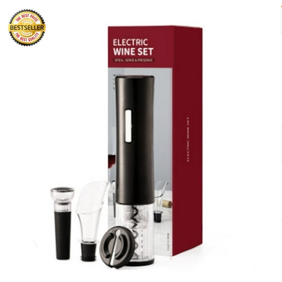 Electric Wine Bottle Corkscrew Opener Set w Foil Cutter,Pourer & Stopper