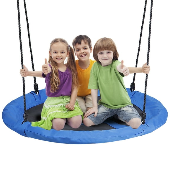 ZENY 48" Saucer Swing 360° Rotate Adjustable Hanging Ropes Outdoor Web Swing Tree Swing for Kids, Teens (Blue)