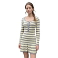 thumbnail image 1 of Argulvti Robe Mini en Tricot de Printemps pour Femme Couleur Unie/imprimé à Rayures Manches Longues Encolure Dégagée Robe Trapèze, 1 of 9