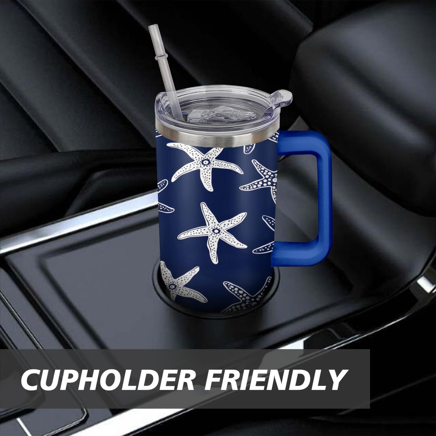 40 oz Tumbler Starfish with Handle Stainless Steel Travel Mug Leak Resistant Cup Car Cup Holder Friendly for Gym Travel Office