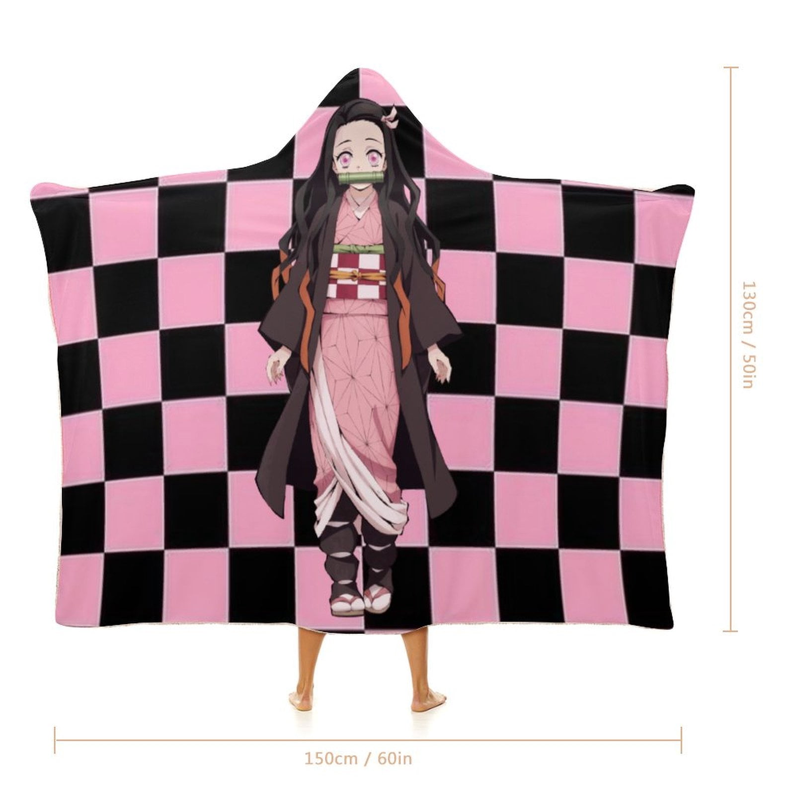 Kamado Nezuko Wearable Blanket Cloak Arctic Velvet Hooded Blanket Soft Fuzzy Hoodie Blanket Cape for Adults Kids 50"x60"
