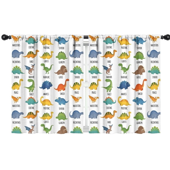 Blackout Kids Curtains,White Dinosaurs Random Words Childrens Insulated Curtains Set Of 2,Bedroom Essentials,Toddler Room Decor 42"x54"