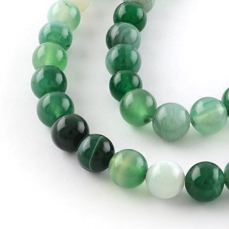 Dyed Natural Striped Agate/Banded Agate Round Bead Strands Dark Sea Green 6mm Hole: 1mm about 62pcs/strand 15.7 inch
