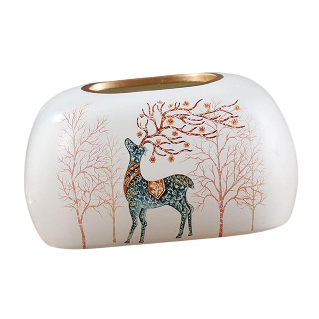 tredstone Elegant Tissue Box Cover Organizer for Office Desk and Table Countertop Wealth Deer