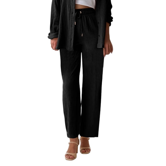 JJHGVB Palazzo Pants Wide Leg Pants Woman Womens Daily Elastic Waist Straight Solid Color Casual Pants Loose Long Pants Barrel Pants Women Women'S Pants Black L