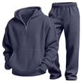 thumbnail image 3 of 2 Piece Waffle Sets for Boy Long Sleeve Quarter Zip Hooded Pullover Loose Sweatpants Boys Fall Winter Lounge Outfits, 3 of 10