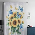 thumbnail image 5 of Sunflower Butterfly Semi Sheer Curtains Drapes for Living Room, Bedroom, French Doors Window 96 Inches Long, Yellow Blue Spring Pastoral Plant Rod Pocket Chiffon Curtain Drapery Voile Drape Panel, 5 of 6