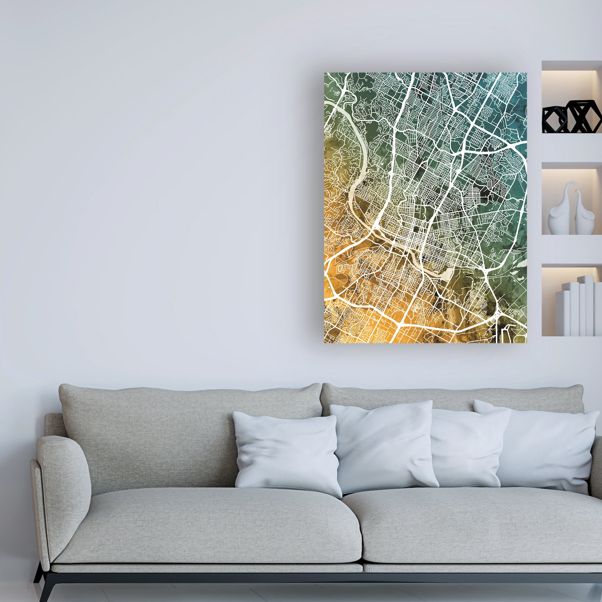 Trademark Fine Art 'Austin Texas City Map Teal Orange' Canvas Art by Michael Tompsett