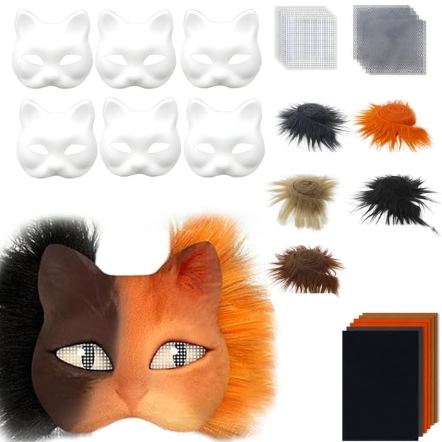 multicolor Diy Cat Face Mask Kit With Blank Feline Mask Base Fabric Feathers And Craft Supplies For Costume Making Costume Craft Project Multicolor Free Size Cloth Material Creative Activi