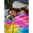 thumbnail image 3 of Colorful Boho California King Size Flat Sheet, Wrinkleproof & Fadeproof Cooling Flat Bed Sheet Only, Pink Yellow Blue Green Tie Dye Abstract Art Breathable Soft Bedding Top Sheets 108 x 98 Inches, 3 of 8