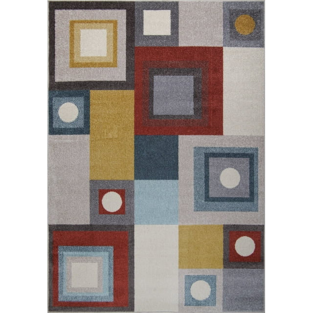 Ladole Rugs Ayala Bohemian Geometric Squares and Rounds Contemporary Multicolor Indoor Area Rug Carpet, 4x5 (3'11" x 5'3", 120cm x 160cm)