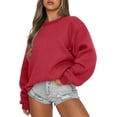 thumbnail image 1 of Chandail à Manches Longues pour Femmes, Col Rond Décontracté, Coupe Ample, Chandail à Capuche, Polaire, Automne, 1 of 6