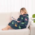 thumbnail image 4 of DarkBlue Cartoon Dinosaurs Pattern Blanket Hoodies for Kids 6-13YR Oversize Wearable Blanket Hoodies for Boys Girls Teens, 4 of 7