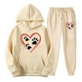 thumbnail image 2 of Feancey Womens Sweatsuits 2 Piece Set Valentines Day Casual Heart Print Hoodies and Jogger Pants Matching Sets Cute Y2K Tracksuit Two Piece Beige L, 2 of 3