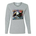 thumbnail image 2 of Born To Be Free Blad Eagle and American Flag Cars and Trucks Womens Graphic Long Sleeve T-Shirt, Heather Grey, 2XL, 2 of 3