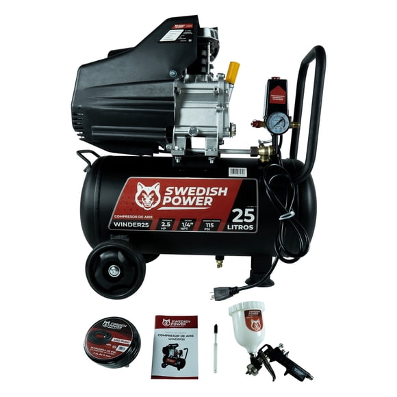 Compresor de Aire Swedish Husky Power 25 Litros 2.5 Hp con Manguera y Pistola WINDER25