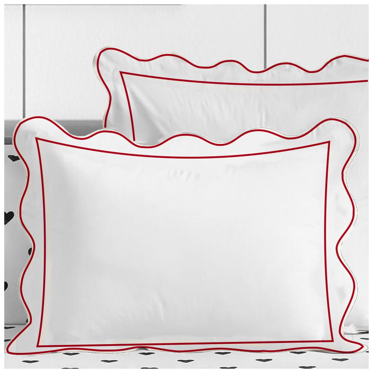 400TC Cotton Scallop Embroidery & Border Sateen Solid Duvet Cover set Full/Queen 88"x88" 1 Duvet cover and 20"×30" 2 Pillow sham, Burgundy Scallop and Border