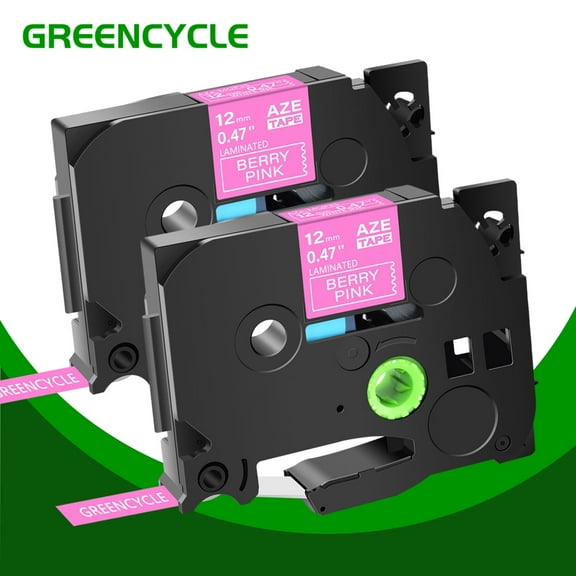 GREENCYCLE 2PK Compatible for Brother P-touch TZe-MQP35 Laminated Label Maker Tape, White on Berry Pink