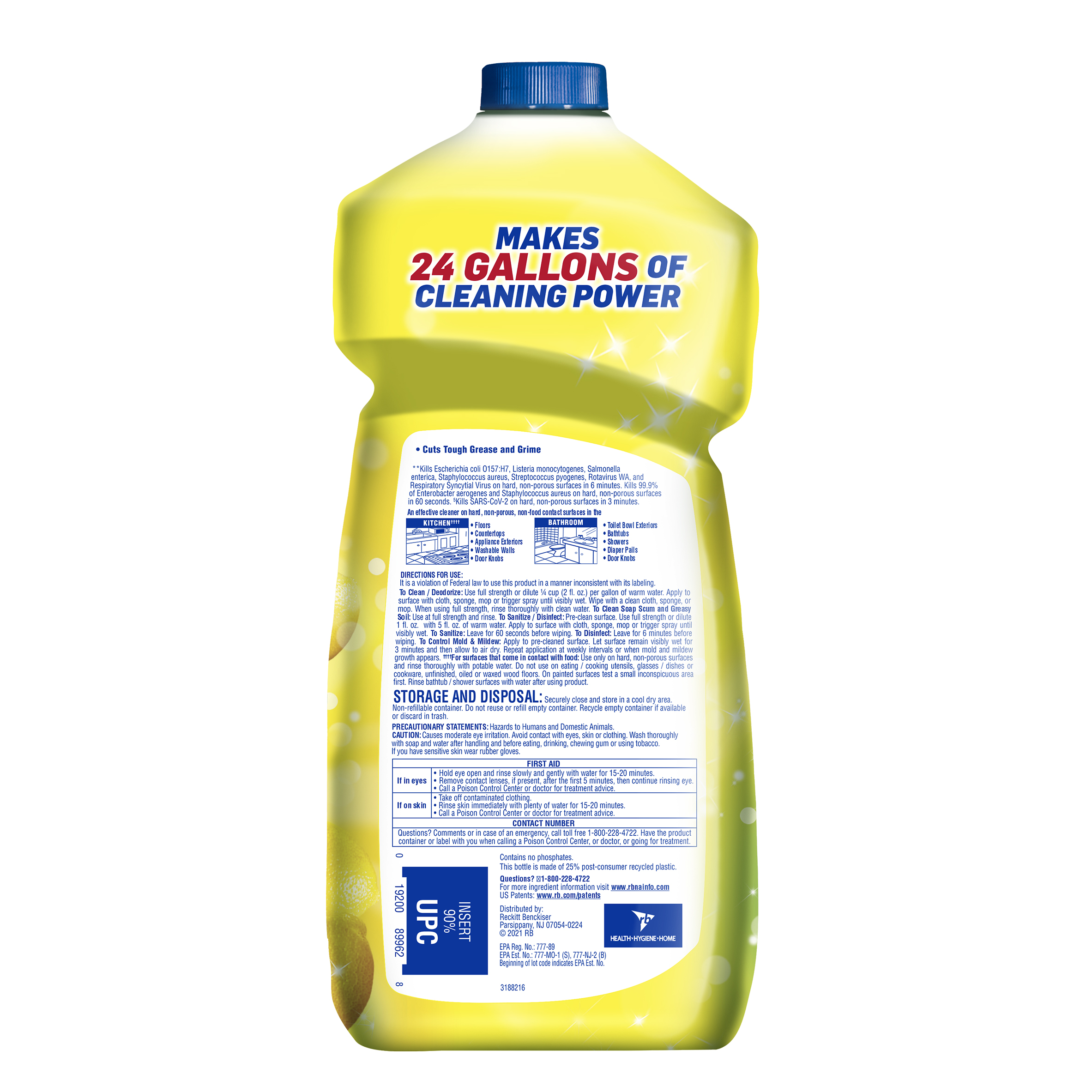 Lysol Multi-Surface Cleaner, Sanitizing and Disinfecting Pour, to Clean and Deodorize, Sparkling Lemon & Sunflower Essence, 48oz - image 2 of 6