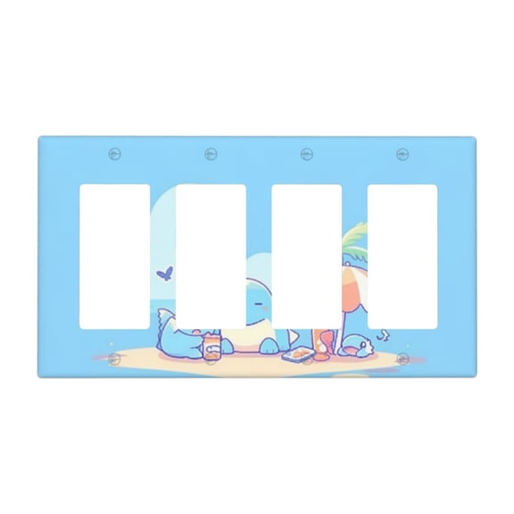 Cute Dinosaurs Switch Cover Decorative Wall Plate / 4-Gang 4-Decor / Standard Size 4.5x8 in