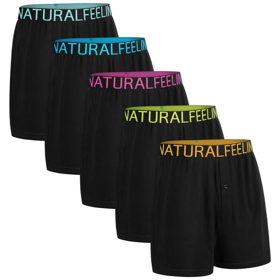 Natural Feelings Men's 5-Pack Cotton Knitted Comfort Loose Boxer Shorts Elastic Waistband Underwear