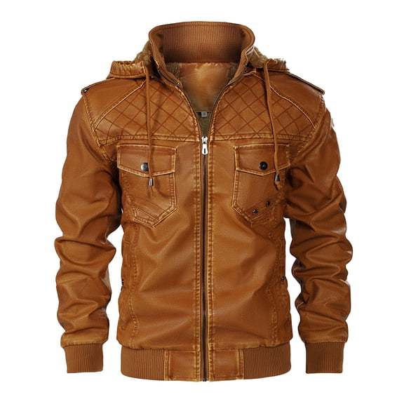 Aimik Hanes Men's Classic Vintage Pu Leather Motorcycle Biker Jacket Zipper Winter Coat-Black XXXL