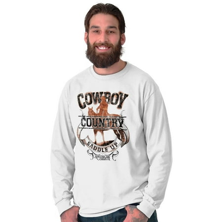 Cowboy Long Sleeve T-Shirts Tees For Men Country Strong Horseback Riding South
