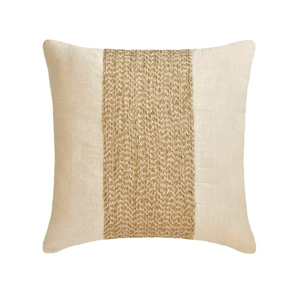 The HomeCentric Pillow Covers, Ecru Shams, Jute Cord Pillow Shams, Pack of 2, 24x24 inch (60x60 cm) Pillow Shams, Square Cotton Linen Pillow Sham, Contemporary Pillow Shams, Striped - Linen Memories