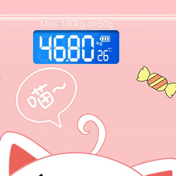 Digital Weight Scale Tempered Glass Smart Accurate Measurement Digital Weight Scale for Home Use LCD Candy Cat 26x26cm / 10.2x10.2in Battery Model
