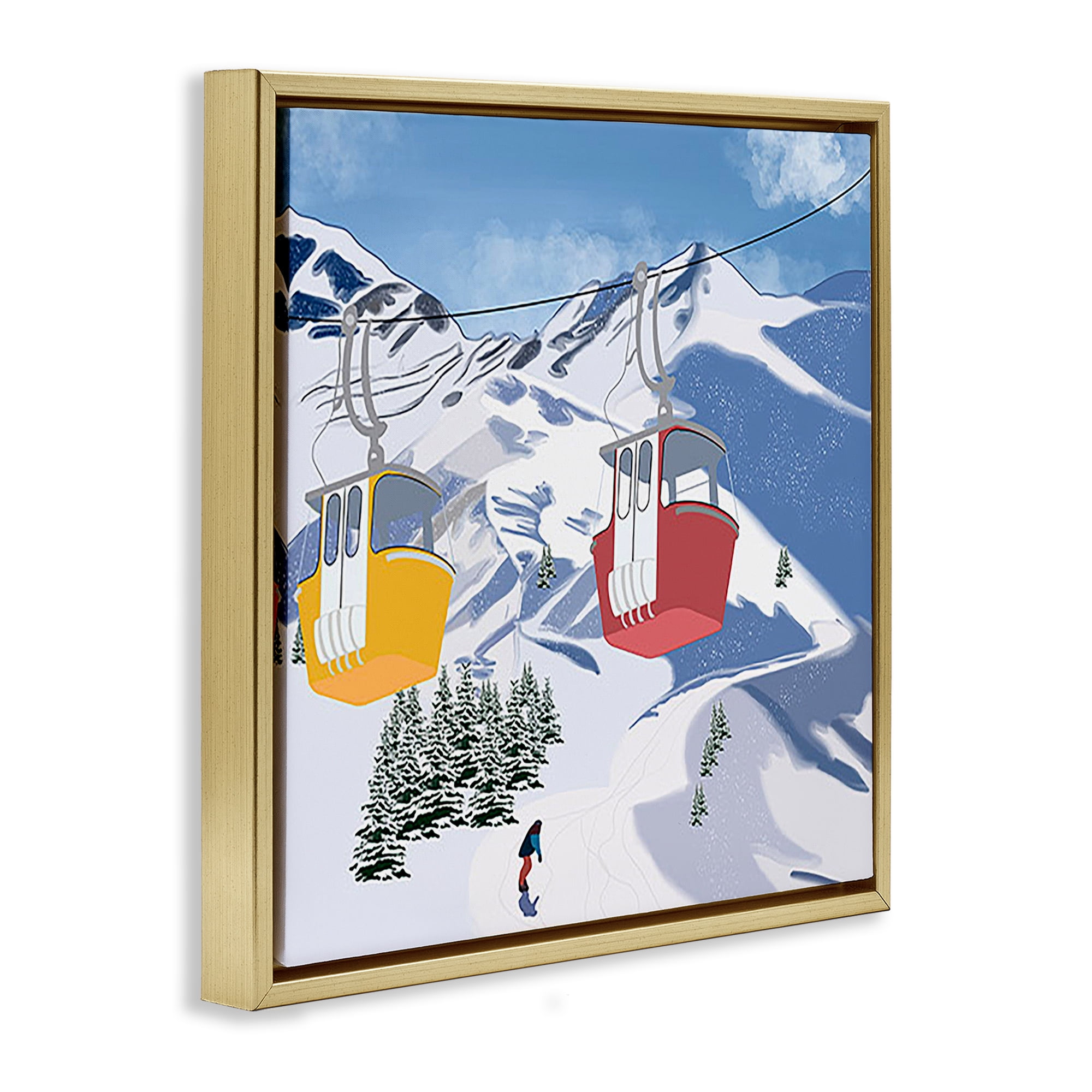 Stupell Industries Ski Lift over Vast Mountain Sports Painting Gold Floater Framed Canvas Art Print Wall Art, 18 x 18