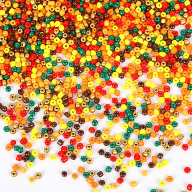 Perles d'Automne, 1500 Pcs Perles de l'Action de Grâce 4mm Perles de Rocaille en Verre Petites Perles Rondes pour Bracelet Collier Boucles d'Oreilles Fabrication de Bijoux (Orange, Jaune, Marron, Vert, Rouge)