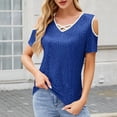 thumbnail image 2 of Sequin Tops for Women Summer Cold Shoulder Short Sleeve Blouses Cross V Neck Color Block Dressy Casual Shirts (XL, Blue), 2 of 7