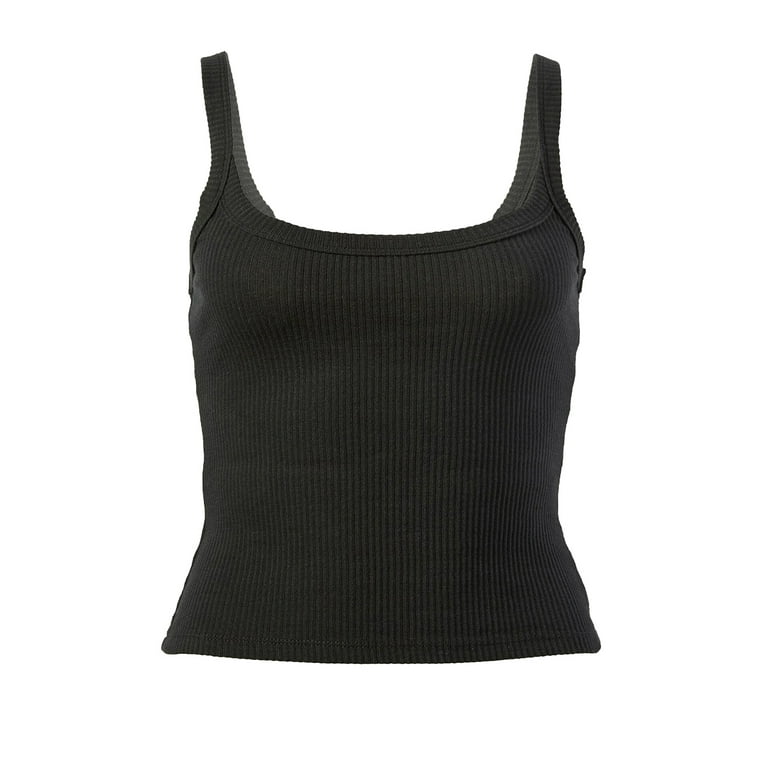 Womens Ladies Ribbed Camisole Thick Strap Low Cut Tight Slim Fitted Sporty  Workout Shirts Tank Tops
