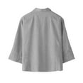 thumbnail image 6 of Aoochasliy Women's Button-Down Top Fashion Spring Summer Cotton Linen Solid Color Double Button Mid-Length Short Sleeve Collared Cardigan Shirt, 6 of 7