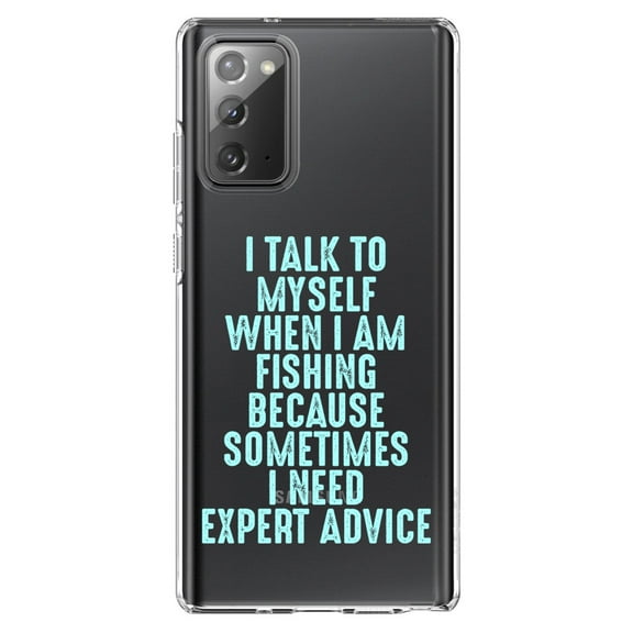DistinctInk Clear Shockproof Hybrid Case for Samsung Galaxy Note 20 (6.7" Screen) - TPU Bumper Acrylic Back Tempered Glass Screen Protector - I Talk To Myself Fishing Need Expert Advice