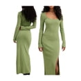 thumbnail image 7 of Biekopu Women's Fall Long Dress Elegant Long Sleeve Scoop Neck Solid Color Midi Thigh Split Dress, 7 of 7